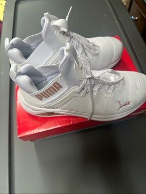 Enzo 2 Puma Women's White Athletic Sneakers with Rose Metallic Accents